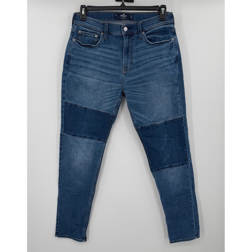 Hollister‎ Taper Advanced Stretch Patchwork Jeans Mens 33x32 Medium Wash Blue